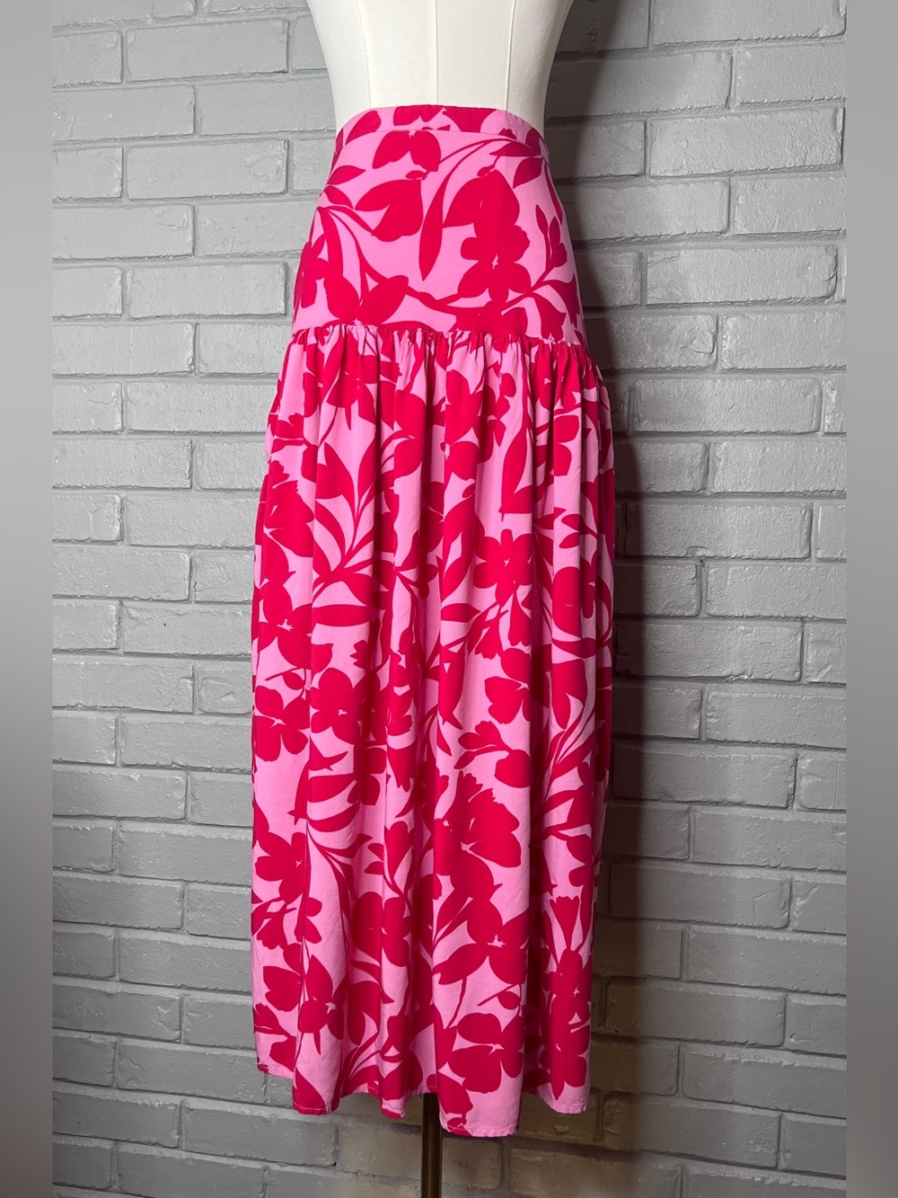 Abel The Label Cassidy High-Waist Pink & Hot Pink Floral Maxi Skirt Size Small